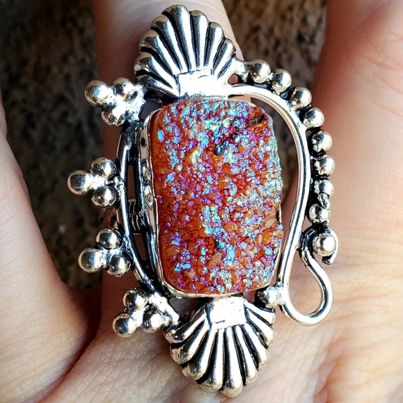 New Unique Titanium Druzy 925 Silver Ring. - Picture 15 of 16
